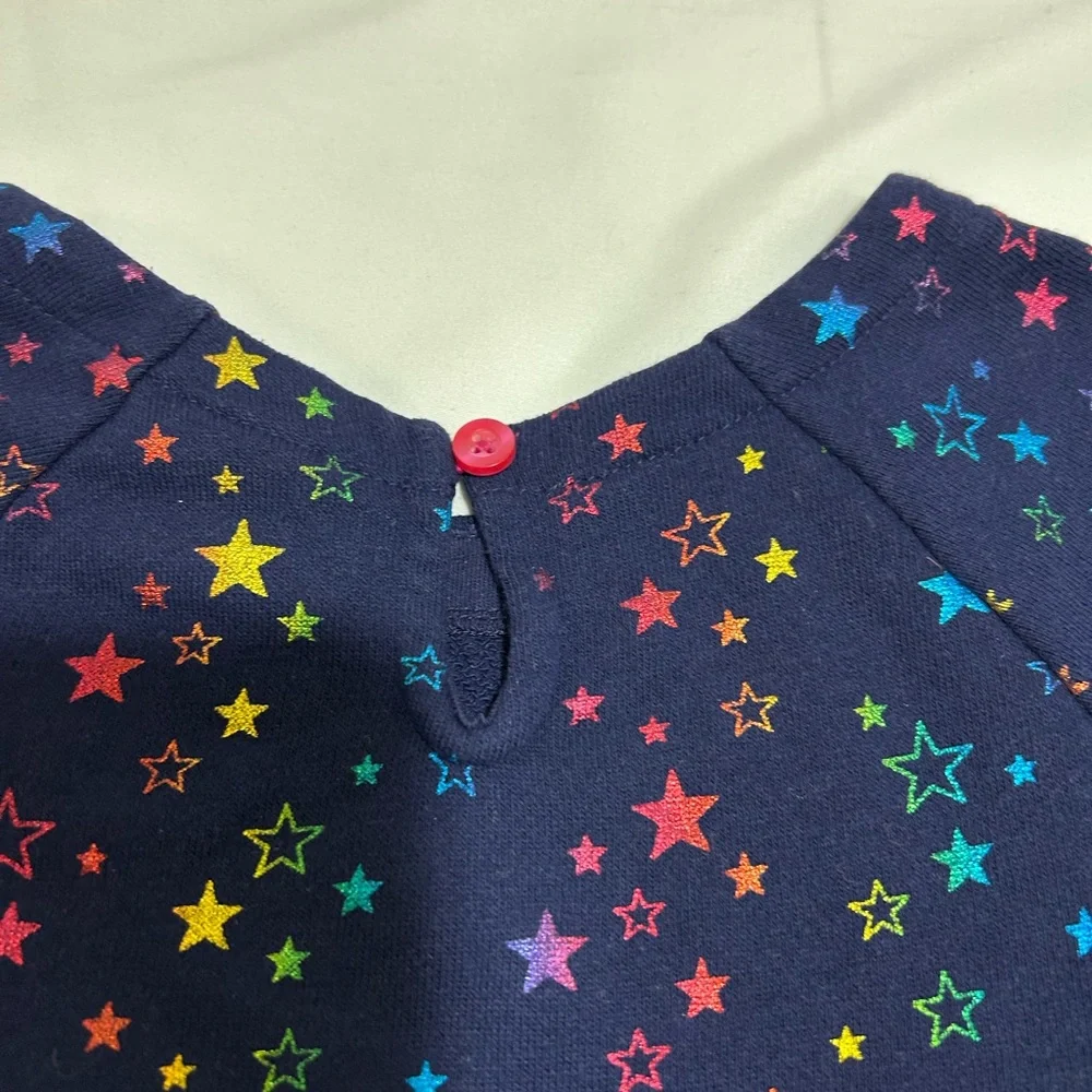 Gymboree Girls Size 6 Navy Blue Multi Stars Short Sleeve Sweatshirt Skater Dress